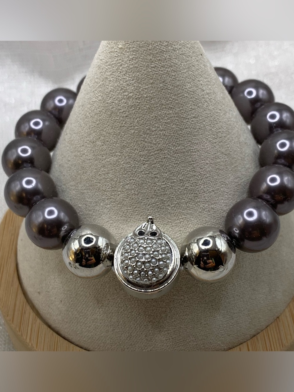 HEDGEHOG - PETITE CHARM - Gray Beaded Snap Button Bracelet and Charm 12mm/13mm